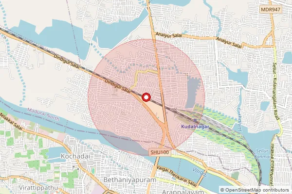 Map showing approximate area covered by Pincode 625003 — Madakkulam Bo, Madurai