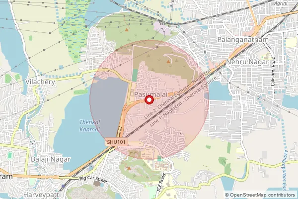Map showing approximate area covered by Pincode 625004 — Pasumalai So, Madurai
