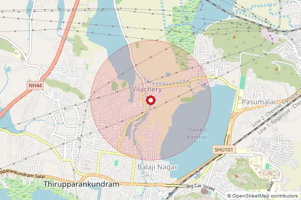 Map showing approximate area covered by Pincode 625006 — Thanakkankulam Bo, Madurai