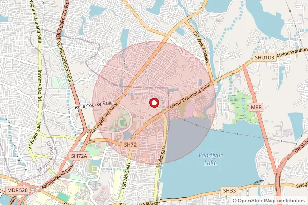 Map showing approximate area covered by Pincode 625007 — Pudur Bazaar So, Madurai