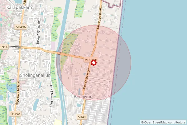 Map showing approximate area covered by Pincode 625009 — Chintamani Bo, Madurai