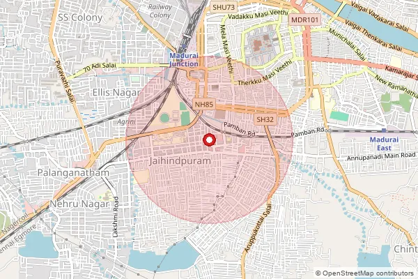 Map showing approximate area covered by Pincode 625011 — Subramaniapuram So Madurai, Madurai