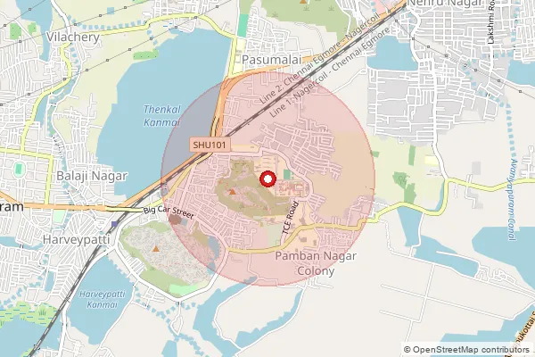 Map showing approximate area covered by Pincode 625015 — Thiagarajar Engg College So, Madurai