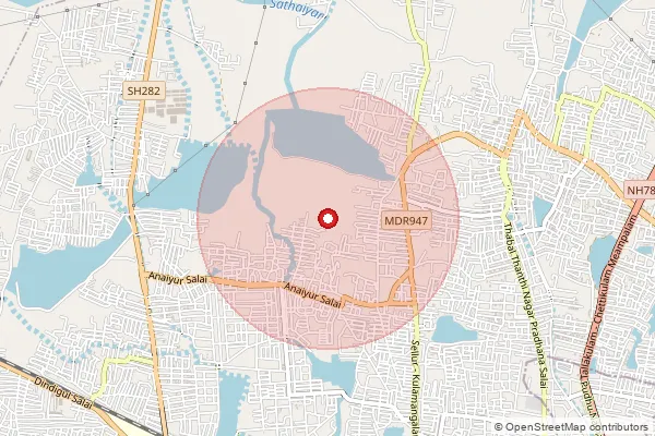 Map showing approximate area covered by Pincode 625017 — Buthagudi Bo, Madurai