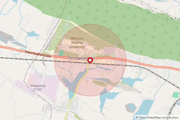 Map showing approximate area covered by Pincode 625021 — Vadapalanji Bo, Madurai