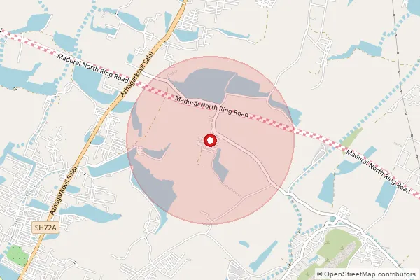 Map showing approximate area covered by Pincode 625104 — Kodikulam Bo, Madurai