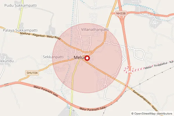 Map showing approximate area covered by Pincode 625106 — Kallampatti Bo, Madurai