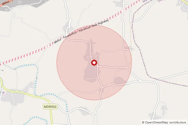 Map showing approximate area covered by Pincode 625109 — Kottanathampatti Bo, Madurai