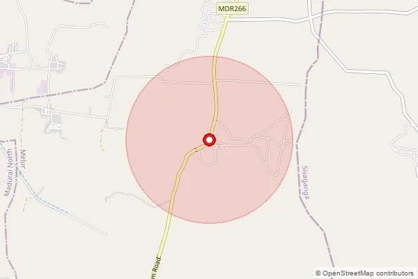 Map showing approximate area covered by Pincode 625110 — Poonjuthi Bo, Madurai