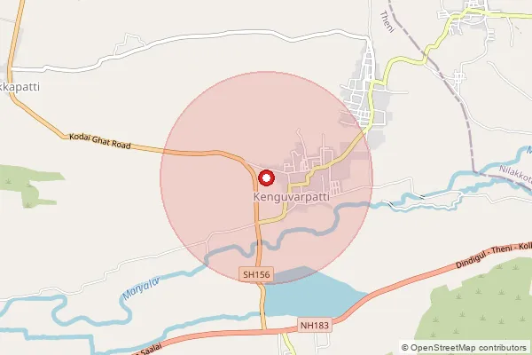 Map showing approximate area covered by Pincode 625203 — Genguvarpatti S.O, Theni