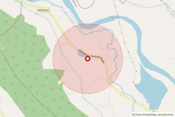 Map showing approximate area covered by Pincode 625205 — Irumbadi Bo, Madurai