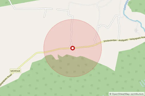 Map showing approximate area covered by Pincode 625218 — Andipatti Bo, Madurai