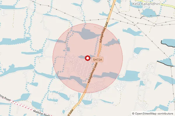 Map showing approximate area covered by Pincode 625301 — Kallandiri Bo, Madurai