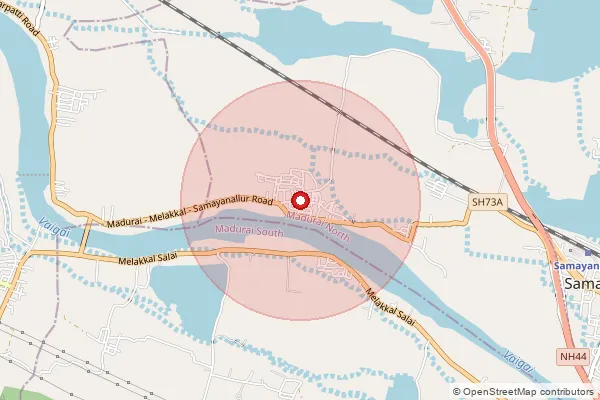 Map showing approximate area covered by Pincode 625402 — Paravai Bo, Madurai