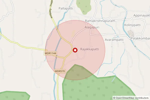 Map showing approximate area covered by Pincode 625512 — Kanniappapillaipatti B.O, Theni