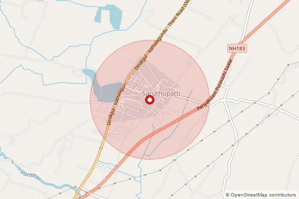 Map showing approximate area covered by Pincode 625523 — Lakshmipuram S.O, Theni