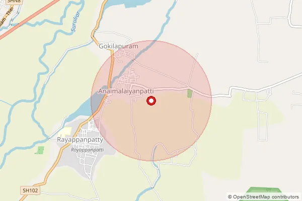 Map showing approximate area covered by Pincode 625526 — Gokilapuram B.O, Theni