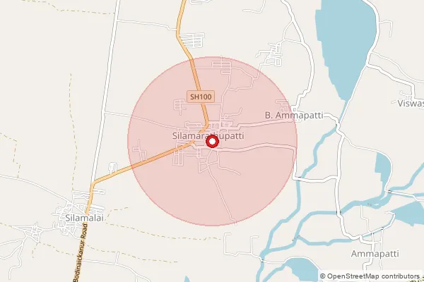 Map showing approximate area covered by Pincode 625528 — Pottipuram B.O, Theni