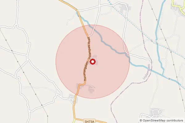 Map showing approximate area covered by Pincode 625529 — Thummagundu B.O, Madurai