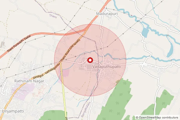 Map showing approximate area covered by Pincode 625531 — Kodangipatti B.O, Theni