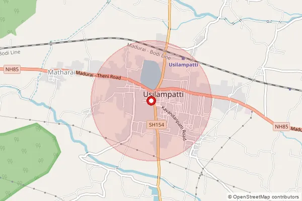 Map showing approximate area covered by Pincode 625532 — Ariyapatti B.O, Madurai