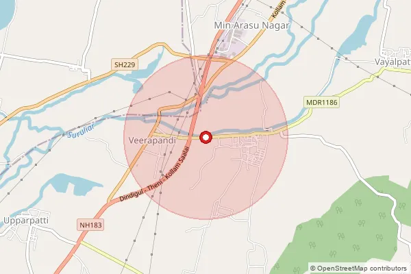 Map showing approximate area covered by Pincode 625534 — Kottur B.O, Theni