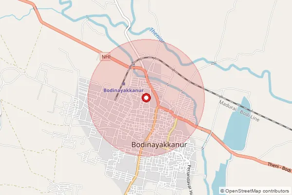 Map showing approximate area covered by Pincode 625582 — Anaikaraipatti B.O, Theni