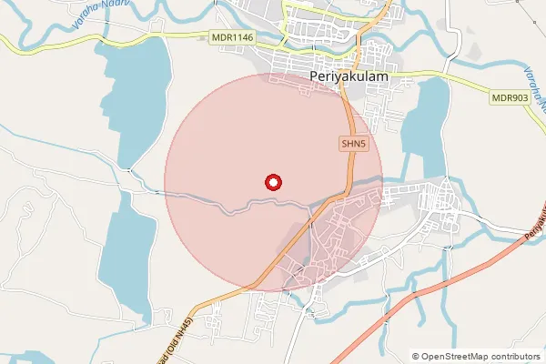 Map showing approximate area covered by Pincode 625601 — Periyakulam H.O, Theni