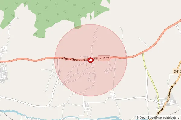 Map showing approximate area covered by Pincode 625604 — Periyakulam East S.O, Theni