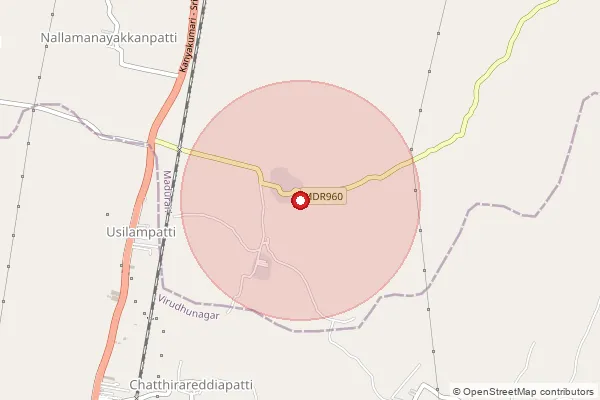 Map showing approximate area covered by Pincode 625701 — Ksennampatti Bo, Madurai