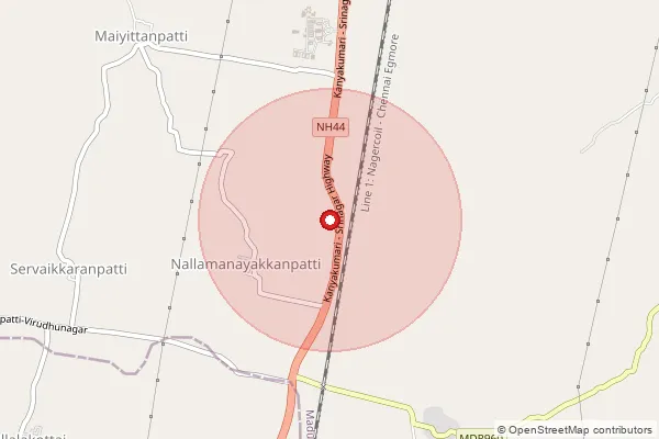 Map showing approximate area covered by Pincode 625707 — Lalapuram Bo, Madurai