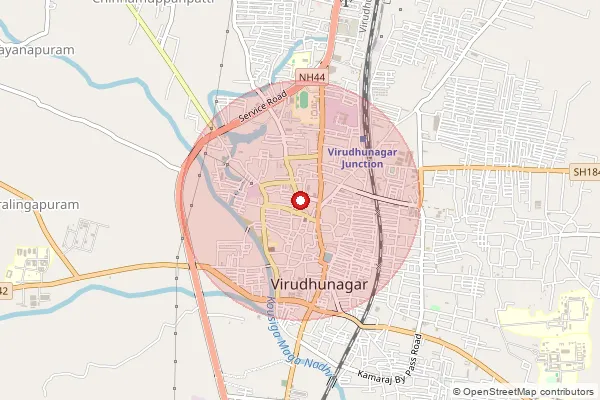 Map showing approximate area covered by Pincode 626001 — Virudhunagar Ho, Virudhunagar