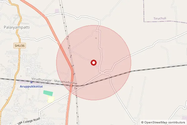 Map showing approximate area covered by Pincode 626101 — Aruppukottai Ho, Virudhunagar