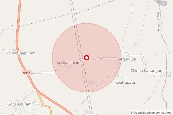 Map showing approximate area covered by Pincode 626107 — Kovilangulam So, Virudhunagar