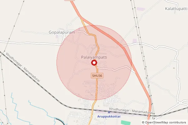 Map showing approximate area covered by Pincode 626112 — Tmeenakshipuram Bo, Virudhunagar
