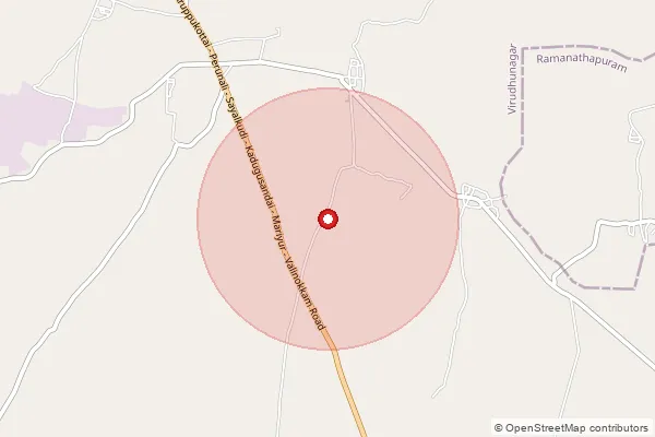 Map showing approximate area covered by Pincode 626114 — Poolangal Bo, Virudhunagar