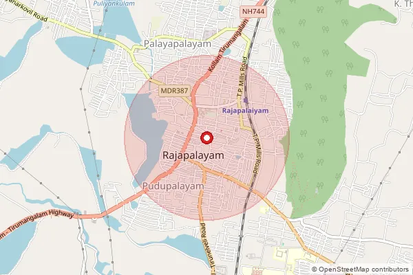 Map showing approximate area covered by Pincode 626117 — Rajapalayam Ho, Virudhunagar