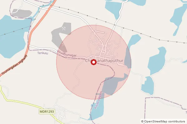 Map showing approximate area covered by Pincode 626121 — Chockanathanpudur Bo, Virudhunagar