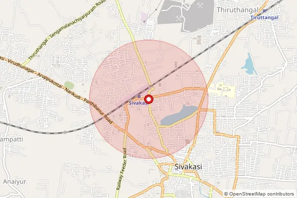 Map showing approximate area covered by Pincode 626123 — Sivakasi Ho, Virudhunagar