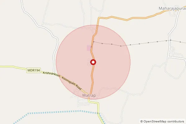 Map showing approximate area covered by Pincode 626133 — Pilavakkaldam Bo, Virudhunagar