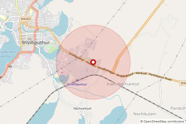 Map showing approximate area covered by Pincode 626135 — Srivilliputhur Court Complex So, Virudhunagar