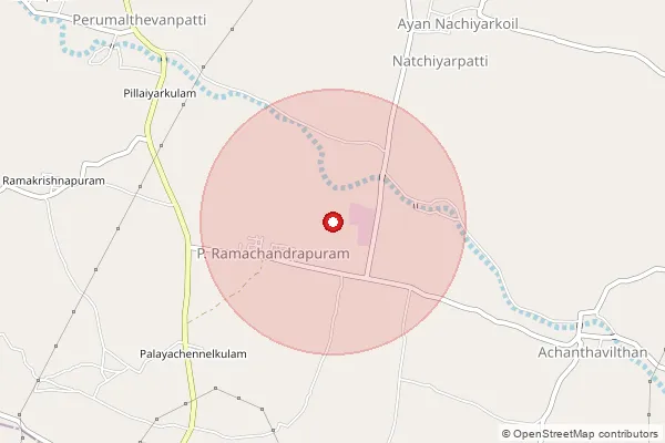 Map showing approximate area covered by Pincode 626137 — Nathikudi Bo, Virudhunagar