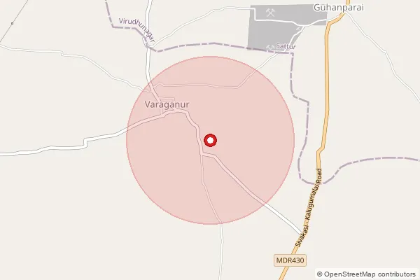 Map showing approximate area covered by Pincode 626140 — Sevalpatti So, Virudhunagar