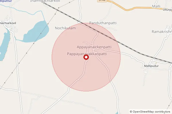 Map showing approximate area covered by Pincode 626141 — Tmanagaseri Bo, Virudhunagar