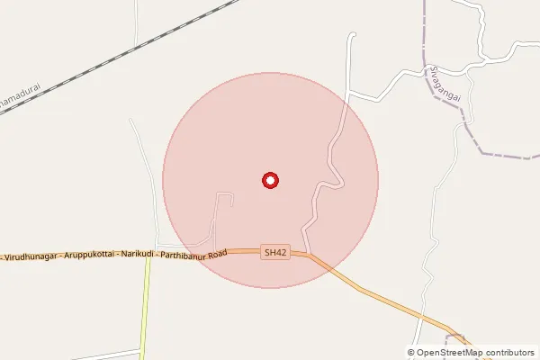 Map showing approximate area covered by Pincode 626612 — Dharmam Bo, Virudhunagar