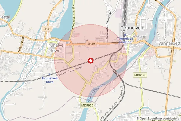 Map showing approximate area covered by Pincode 627001 — Tirunelveli Ho, Tirunelveli