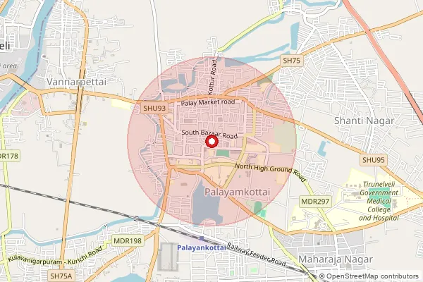 Map showing approximate area covered by Pincode 627002 — Palayankottai Ho, Tirunelveli