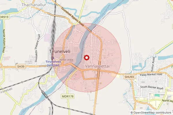 Map showing approximate area covered by Pincode 627003 — Vannarpettai So, Tirunelveli