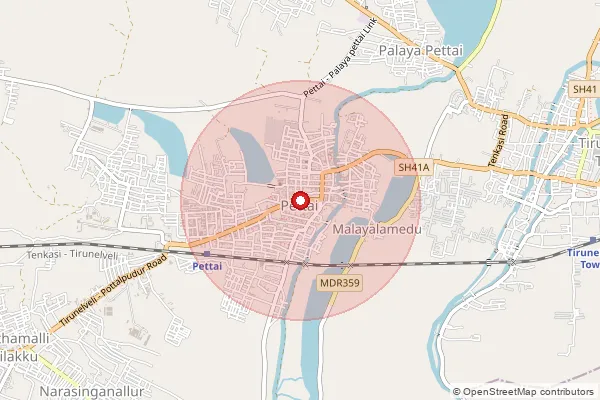 Map showing approximate area covered by Pincode 627004 — Tirunelveli Pettai So, Tirunelveli