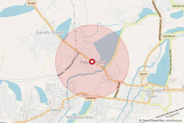 Map showing approximate area covered by Pincode 627008 — Palayapettai Bo, Tirunelveli